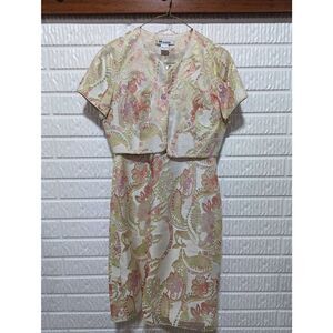 Nygard Women's Peach Floral 2 Piece Open Front Blazer Top & Sheath Dress Size 8